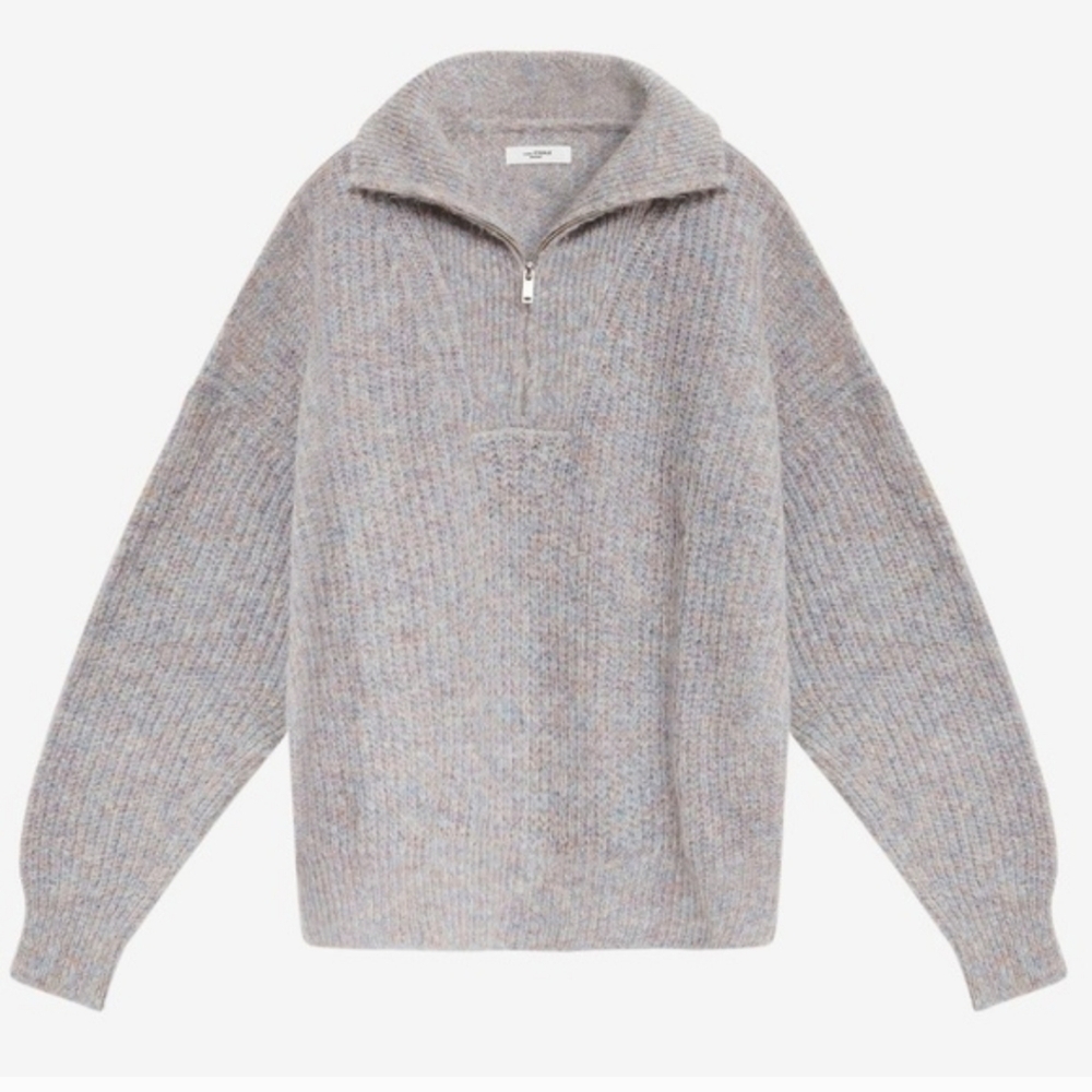 Isabel Marant Myclan Half Zip Sweater Grey Lavender Melange